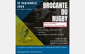 BROCANTE du XV CREPYNOIS 2024 du dimanche 15 septembre 2024, encore des places disponibles